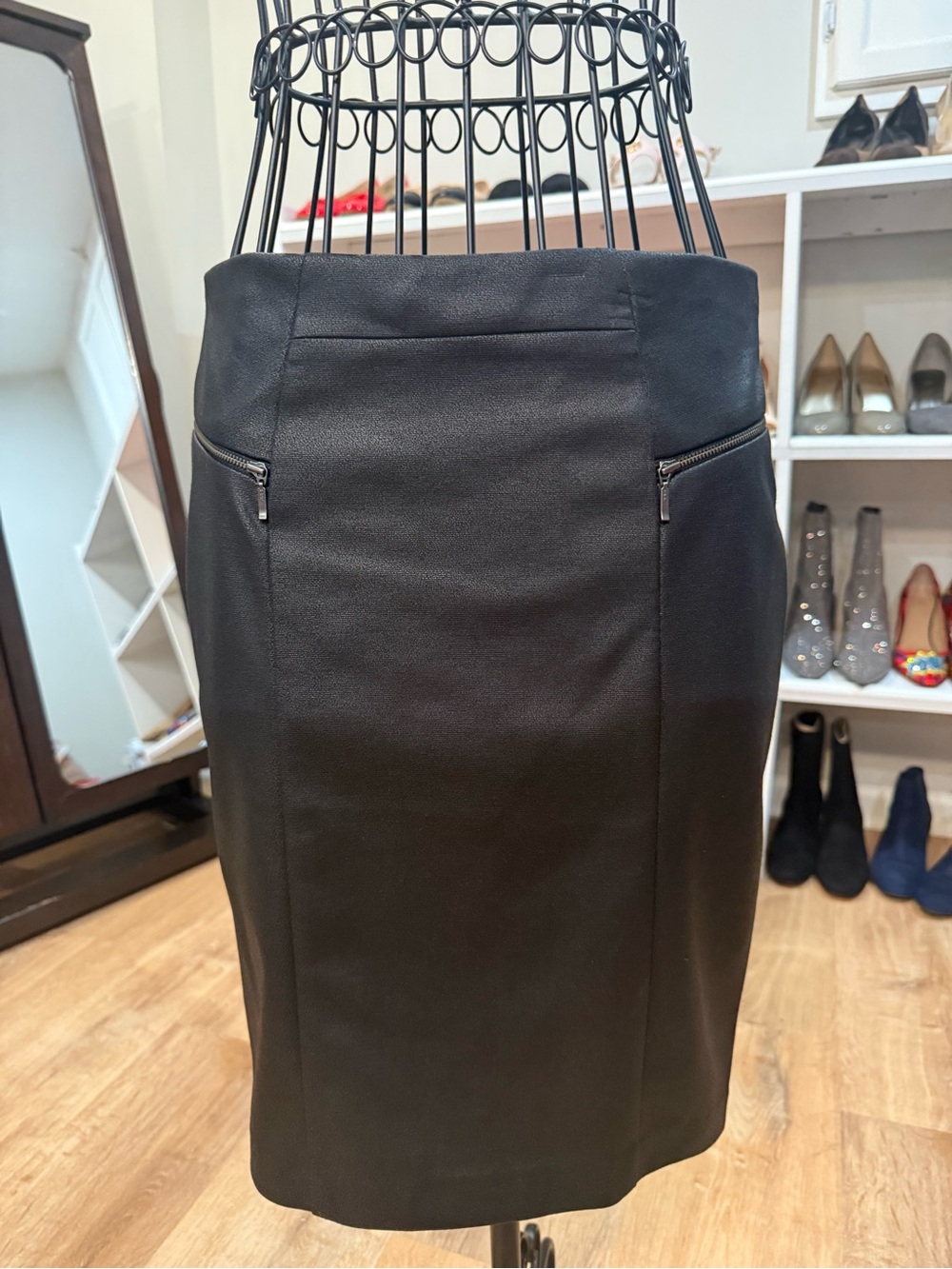 The Limited Black Faux Leather Pencil Skirt with Zip Pockets